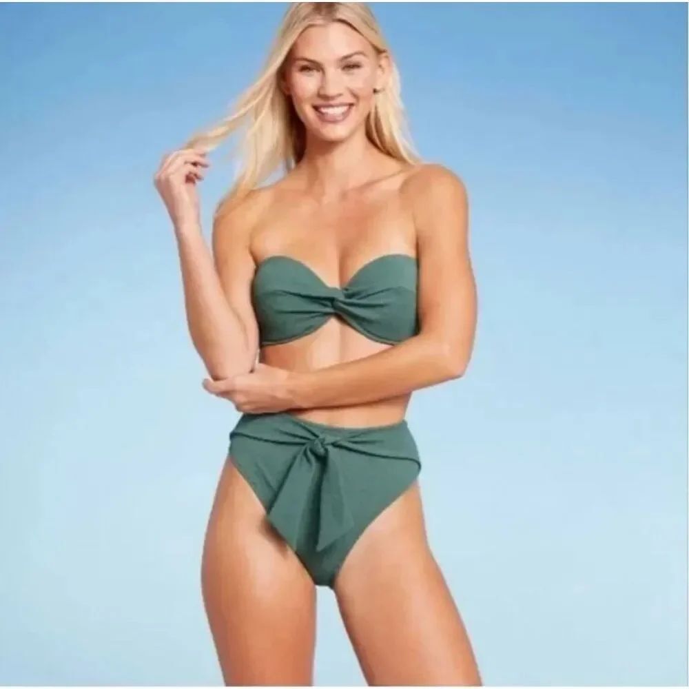 ✨Shade & Shore Textured Tie-Front High Waist Extra Cheeky Sz L Bikini Bottoms✨